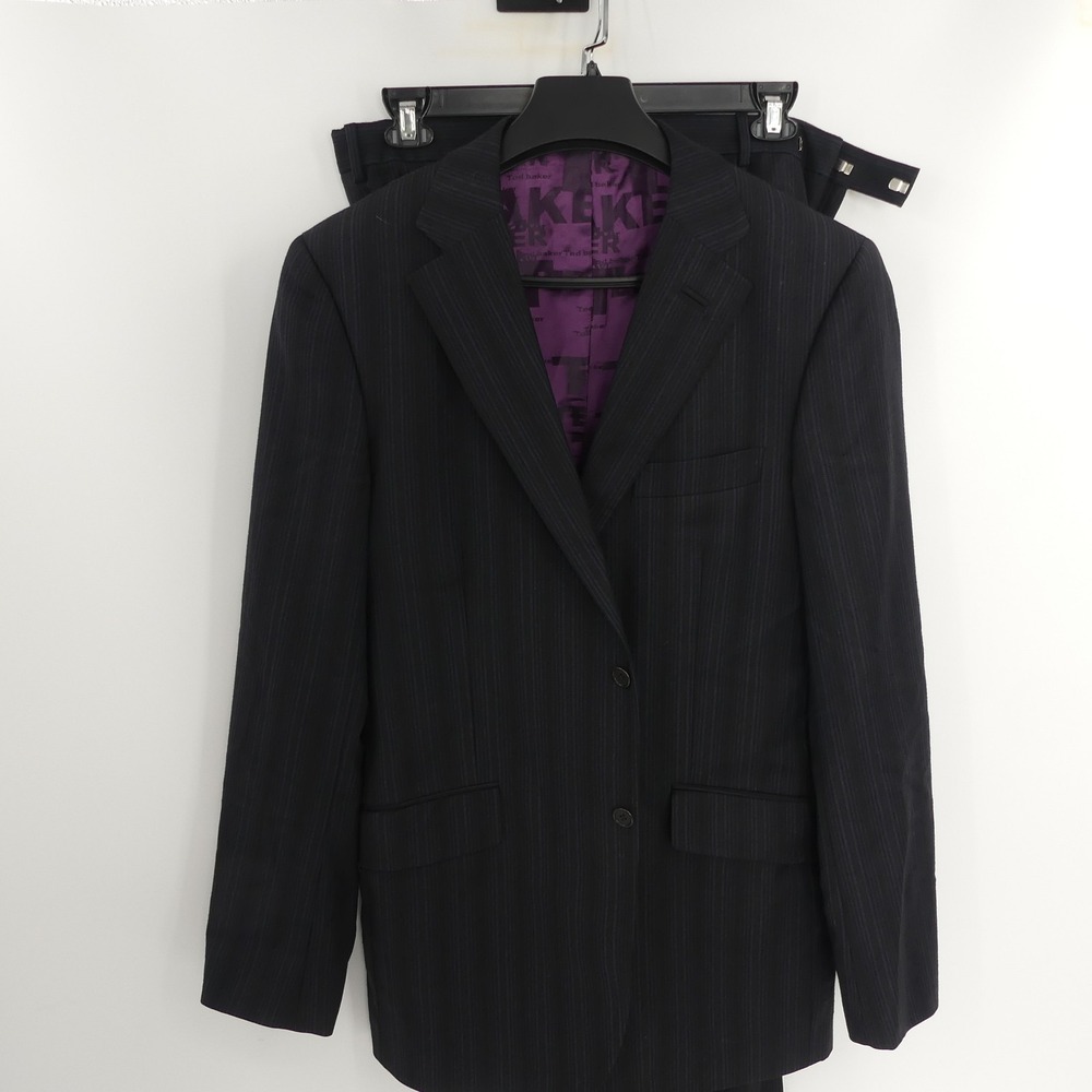 Ted Baker London 2-Piece Suit Black Blue‎ Stripe Wool Men's 42L 36x35